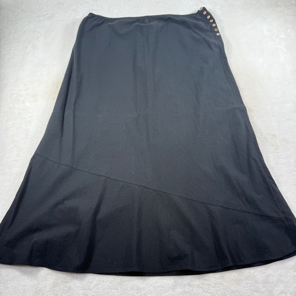 Free People Black Cotton Maxi Skirt Side Button Boho XL
